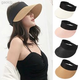 Wide Brim Hats Bucket Hats Fashionable Summer Empty Top Sun Hat Portable Folding Magic Tape Roll Beach Hat Wide Brim Straw Hat Womens Casual Sun Hat Visors 24323