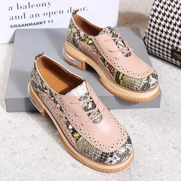 Casual Shoes 35-43 Big Size Vintage British Style Oxfords Round Toe Gold Green Pink Lady Lace Up Loafers For Women Zapatos