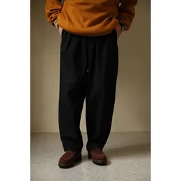 Men's Jeans Second Order Black Pleated Denim Pants Sanforized Loose Fit High-Waisted