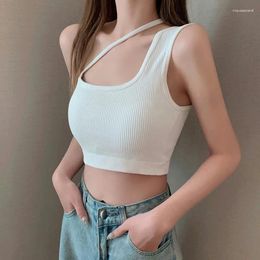Women's Tanks Summer Crop Tops Sleeveless Padded Top Tube Soft Tank One Shoulder Strappy Tees Ribbed Basic