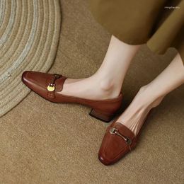 Casual Shoes French Retro Women Loafers Colour Matching Loafer Women's 2024 Spring Low Thick Heel All-match Single