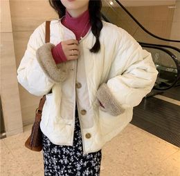 Women's Down Winter Coat Korean 2024 Cotton Padded Jacket Warm Imitation Lamb Wool Short Sweater Long Sleeve