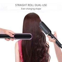 Multifunctional Hair Straightener Brush Negative Ion Hair Straightening Comb 2 In 1 Hair Curler Straightening Brush for Curly 240306