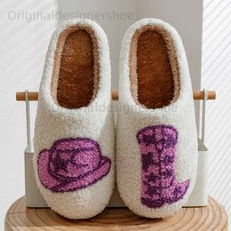 Slippers Country Nashville Style Boot Women Slippers Cowgirl Hat Fluffy Slides Comfortable Cosy Comfy Houseshoes Winter Home Cowboy Shoes T240323