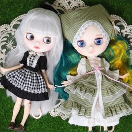Outfits For ICY DBS Blyth Dolls Plaid Maid Dress with Headdress Suit 16 BJD Ob24 Anime Girl bratz 240311