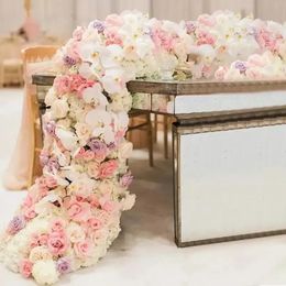 2M Luxury Custom Artificial Floor Wedding Backdrop Decor Garland Flower Arrangement Table Runner Rarty Event FY8663
