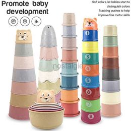 Sorting Nesting Stacking toys Montessori baby silicone hourglass stacking cup educational toy intelligent gift ring tower shower game 24323
