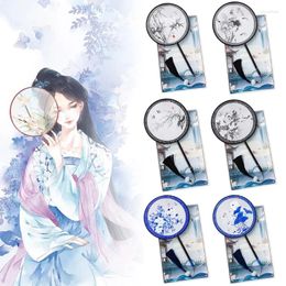 Decorative Figurines Chinese Antique Style Handheld Round Circular Fan Retro Blue And White Porcelain Lotus Floral Print Dancing Translucent