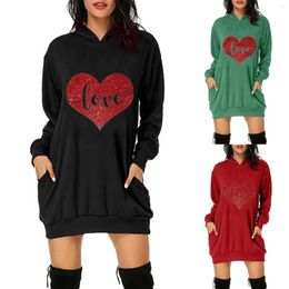 Casual Dresses Fleece Lined Jacket Women Women's Pocket Love Letter Print Hooded Sweatshirt Dress Pumpkin Sweatshirts