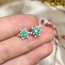 Stud Earrings 925 Silver Snowflake 3.8mm Natural Emerald Real Sterling