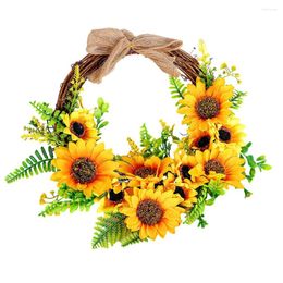 Decorative Flowers Semicircle Sunflower Wreath Festival Door Decoration Hanging Artificial Garland 30 Cm For Outdoor