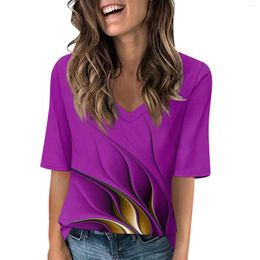 Women's T Shirts V Neck Half Sleeve Tops Printed Casual Summer Tees Shirt Blouse Korean Luxury Clothing Things 2024