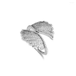 Cluster Rings Majestic Feathers 925 Sterling Silver Jewellery With Clear CZ