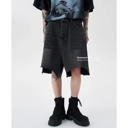 Men's Jeans Firmranch 2024 Summer Black Jorts Baggy For Men Women Wide Legs Short Loose Irregular Length Moustache Denim Pants