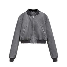 LY VAREY LIN Womens Faux Leather Varsity Jacket Casual Baseball Streetwear Slim Fit Coat