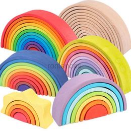 Sorting Nesting Stacking toys Big 12 Rainbow Stacker Nest Puzzle Toys Tunnel Games Montessori Baby Wooden House Building Blocks Childrens 24323