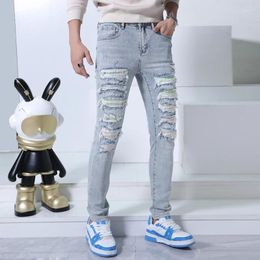 Men's Jeans Mens Jeans Trendy Versatile Ripped Pants Fashion Street Korean Style Tight Stretch Soft And Comfortable Casual
