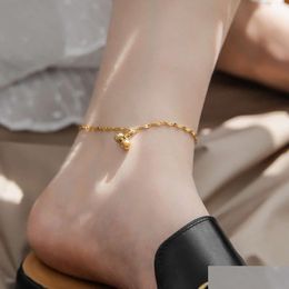 Anklets Fashionable Small Ball Anklet Chain With Black Agate Stone Romantic Style For Men Drop Delivery Jewellery Ot8Fb