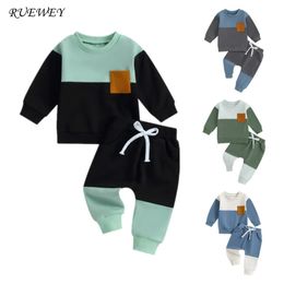 RUEWEY Baby Boy Contrast Colour Pant Sets Spring Autumn Clothes Long Sleeve Sweatshirt Tops and Bottom Items Clothing 240314