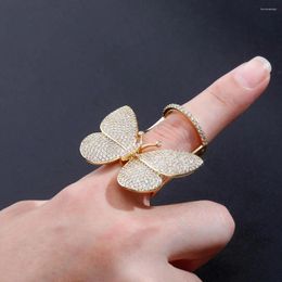 Cluster Rings Hip Hop Fashion Butterfly Jewellery Open Adjustable Size For Women Men Micro Paved Cubic Zirconia Bling Iced Out