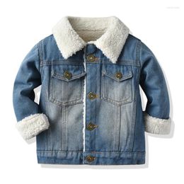 Jackets Girls Boys Coat Children Imitation Lamb Wool Lined Thermal Denim Jacket Korean Version Winter Thickened Fashion