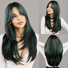 Wigs NAMM Fluffy Lavender Synthetic Green Wigs for Women Daily Cosplay New Trend Middle Part Wavy Green Hair Wig Heat Resistant Fibre