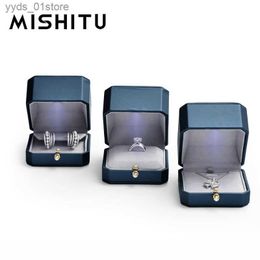 Jewelry Boxes MISHITU LED Jewelry Box for Ring Necklace Engagement Ring Display Gift Case Premium Leather Jewelry Box with Light Storage Cases L240323