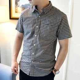 Men's Casual Shirts Shirt And Blouse Plaid Clothes For Office Male Top Short Sleeve Business With Sleeves In Regular Designer Xxl I