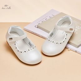 Dave Bella Children's Leather Shoes Girls White Flat Shoes Spring Non-slip Birthdays Party Princess Shoes For Kid DB1247925240311