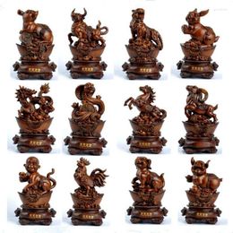 Decorative Figurines Imitation Wood 12 Chinese Zodiac Animals Feng Shui Statue Ornaments Living Room Home Decor Accessories