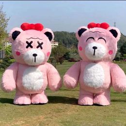 Mascot Costumes Adult Giant Walkable Iated Pink Bear Costume Full Body Wearable Blow Up Mascot Stage Wear Funny Character Dress