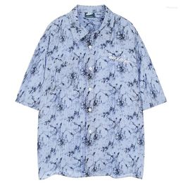 Men's Casual Shirts Summer Mens Hawaiian Beach Shirt Hip Hop Striped Dirty Print Harajuku Streetwear Fashion Aloha Hispter Clothing