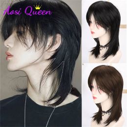 Wigs AS Wig Female Short Hair Black wolf tail Colour matching Handsome Korean Natural Fluffy Net Red Cos Universal wig