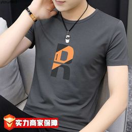 New Summer Mens Short Sleeved T-shirt with Round Neck Printed Half Basic Shirt Slim Fit Versatile and Casual