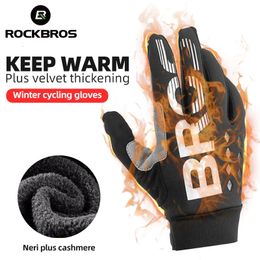 ROCKBROS Winter Gloves Bicycle Motorcycle SBR Men Women Full Finger Windproof Gloves Warm Fleece Skiing Glove Cycling Equipment 240312