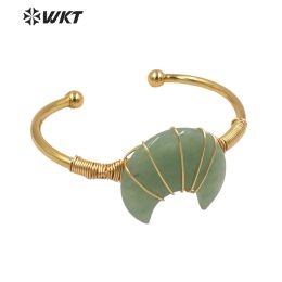 Bangles WTB604 WKT High Quality Natural Stone Bracelet Around Gold Wire Moon Stone Ten Colour Choice Bangle Gold Plated Women Jewellery