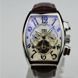2021 Geneva luxury leather band tourbillon mechanical men watch drop day date skeleton automatic men watches gifts251d