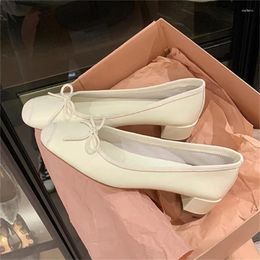 Dress Shoes Fashion Design Silk Ballerinas Women Pumps Slip On Loafers Round Toe Square Heels Bowknot Casual Spring Autumn
