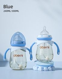 Oberni 8oz10oz PPSU Baby Bottle set Feeding Wide Neck Drop Resistant Large Capacity Silicone Anti Inflation Handle Straw 240315