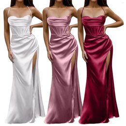 Casual Dresses Spaghetti Strap Satin Dress For Women Fishbone Push Up Corset Vestidos Elegant Bodycon Party Evening Formal