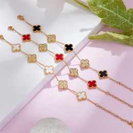 charm bracelet designer bracelet Five Flower Charm Bracelet Gold Plated Double Colourful Clover Elegant Bracelets Modern Fashion Jewellery for Women Girls Gift