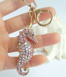 Lovely Seahorse Keychain Pendant Pink Rhinestone Crystal K02254C21 240315