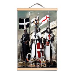 Vintage Canvas Print Artwork Mediaeval Crusader Warrior Wall Art Poster Wall Hanging Banner - Here's a Stunning Scroll Painting of a Templar Knight LZ01