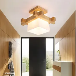 Ceiling Lights Nordic Light Living Room Wood Lamp Body Glass Lampshade LED E27 Aisle Corridor Porch