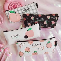 Wholesale 20pcs Girls Favourite Cute Peach Canvas Pencil Pen Case High-value Female Student Storage Stationery Bag Zipper Coin