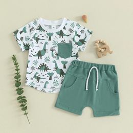 Clothing Sets CitgeeSummer Toddler Boys Outfits Cartoon Print Short Sleeve T-Shirts Tops Elastic Waist Shorts Casual Clothes Set