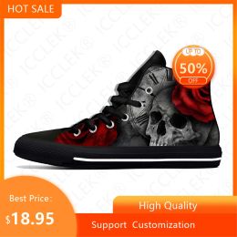 Shoes Hot Skulls Roses High Top Sneakers Mens Womens Teenager Casual Shoes Canvas Running Shoes 3D Printed Breathable Lightweight Shoe