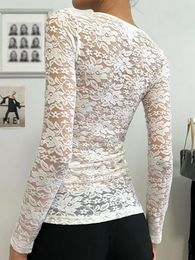Casual Dresses Women S Bodycon Lace See-Through Dress Crew Neck Long Sleeve Tight Short Mini
