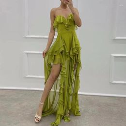 Casual Dresses Sexy Strapless Ruffled Slim Evening Dress 2024 Lady Fashion Off Shoulder High Waist Long Sleeveless Irregular