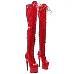 Dance Shoes Women's 17CM/7Inches PU Upper High Heel Platform Thigh Boots Closed Toe Pole 043
